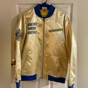 Golden State Warriors Satin Bomber Jacket Mitchell Ness Hardwood Classic Men L